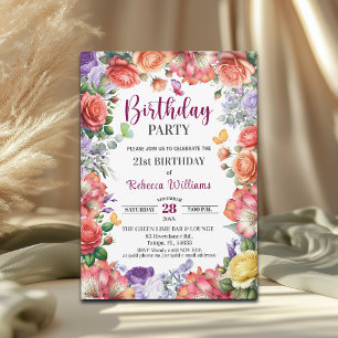 Elegant Colorful Floral 21st Birthday Party Invitation