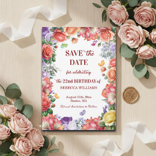 Elegant Colorful Floral 22nd Birthday Party Save The Date