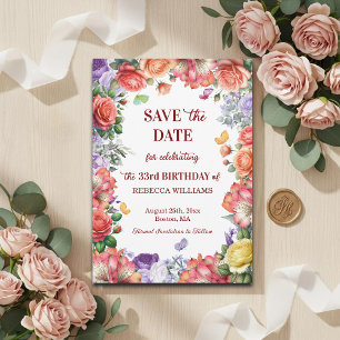 Elegant Colorful Floral 33rd Birthday Party Save The Date
