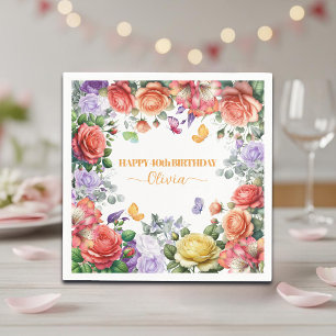 Elegant Colorful Floral 40th Birthday Party Napkin