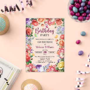 Elegant Colorful Floral 41st Birthday Party Acrylic Invitations
