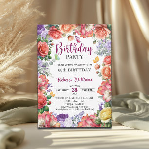Elegant Colorful Floral 60th Birthday Party Invitation