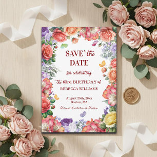 Elegant Colorful Floral 63rd Birthday Party Save The Date