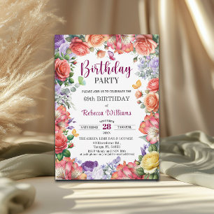 Elegant Colorful Floral 69th Birthday Party Invitation