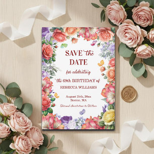 Elegant Colorful Floral 69th Birthday Party Save The Date