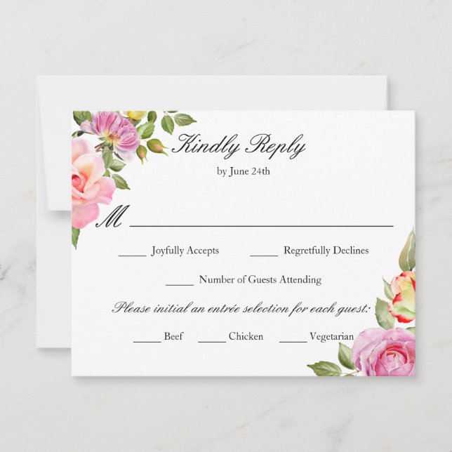 Elegant Colorful Floral Meal Choice RSVP Card (Front)