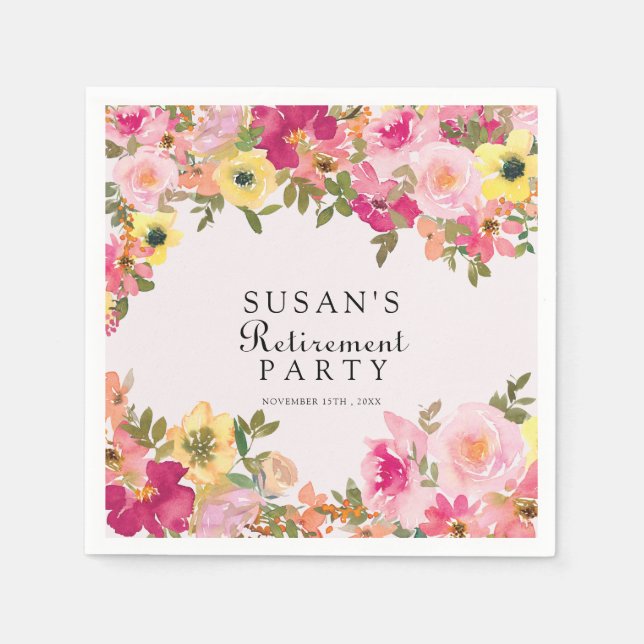 Elegant Colorful Floral Retirement Party  Napkin (Front)
