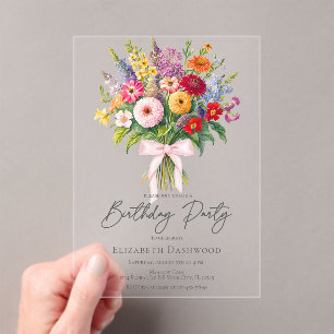 Elegant Colorful Garden Flowers Bouquet Birthday Acrylic Invitations