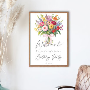 Elegant Colorful Garden Flowers Bouquet Birthday Poster
