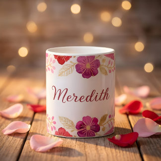 Elegant Colorful Hot Pink Floral Garland Border Coffee Mug