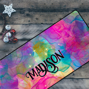 Elegant colorful marble art monogram desk mat