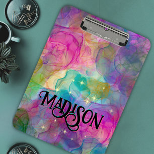 Elegant colorful marble art monogram mini clipboard