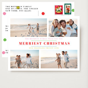 Elegant Colorful Merry 4 Photo Collage Christmas Postcard