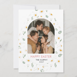 Elegant Colorful Oval Floral Easter Family Photo Holiday Card