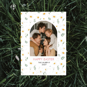 Elegant Colorful Oval Floral Easter Family Photo Holiday Card