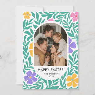 Elegant Colorful Oval Floral Easter Family Photo Holiday Card