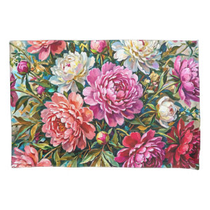 Elegant Colorful Painted Peony Flowers Pillowcase