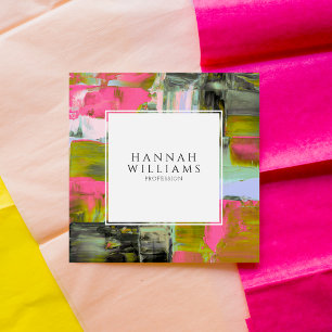 Elegant Colorful QR Code Abstract Paint Pattern   Square Business Card