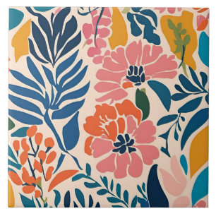 Elegant Colorful Retro Vintage Floral Tile