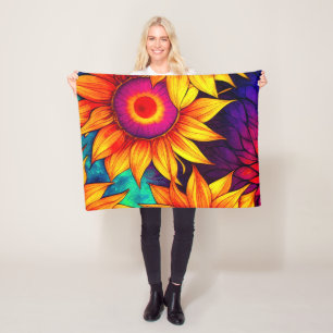 Elegant Colorful Sunflower Flower Power Artwork    Fleece Blanket