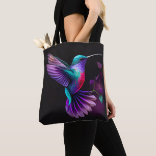 Elegant Colorful Teal Purple Hummingbird Artwork   Tote Bag
