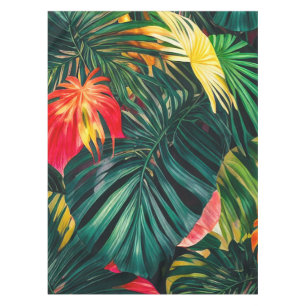 Elegant Colorful Tropical Leaves and Flowers    Tablecloth