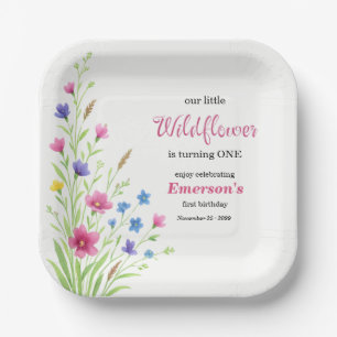 Elegant Colorful Wildflower 1st Birthday Party Paper Plate