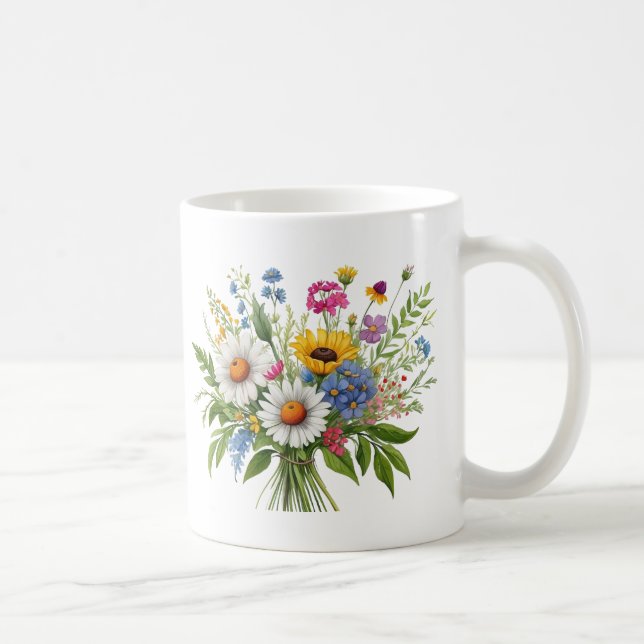 Elegant Colorful Wildflower Bouquet  Coffee Mug (Right)