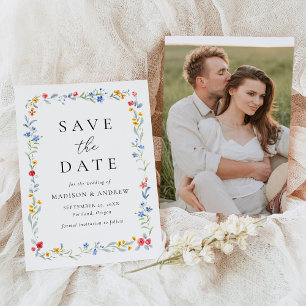Elegant Colorful Wildflower Meadow Photo Wedding Save The Date