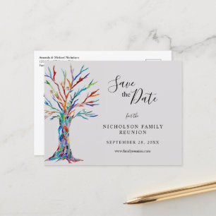Elegant Coloured Tree Family Reunion Announcement Postcard