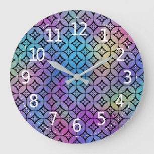 Elegant Colourful Abstract Floral Circles Pattern Large Clock