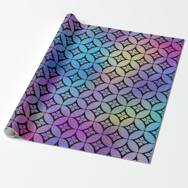 Elegant Colourful Abstract Floral Circles Pattern Wrapping Paper (Unrolled)