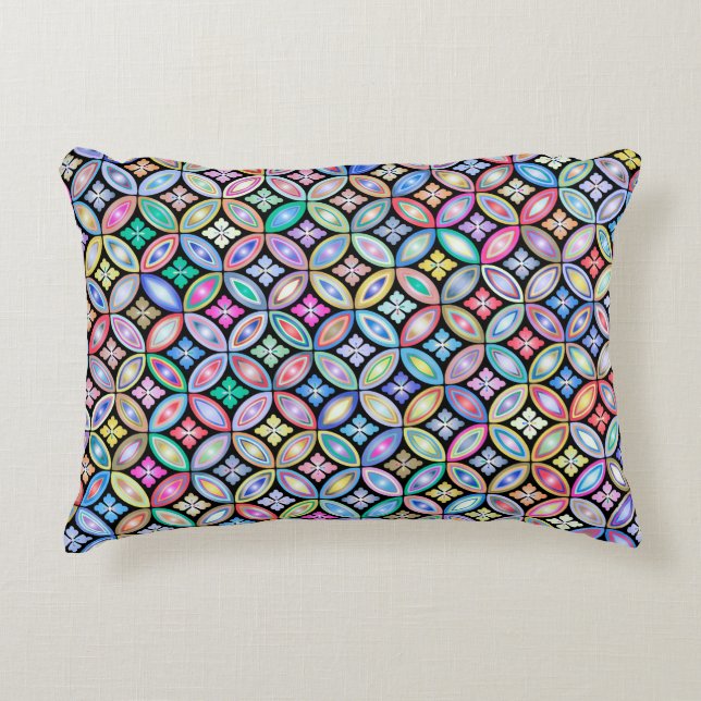 Elegant Colourful Abstract Stained Glass Pattern Accent Pillow (Front)