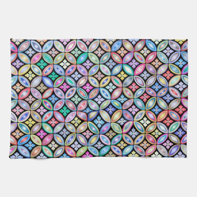 Elegant Colourful Abstract Stained Glass Pattern Kitchen Towel (Horizontal)