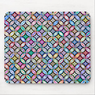 Elegant Colourful Abstract Stained Glass Pattern Mouse Pad