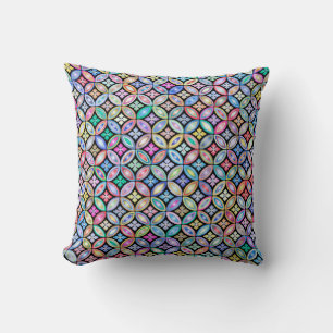 Elegant Colourful Abstract Stained Glass Pattern Throw Pillow