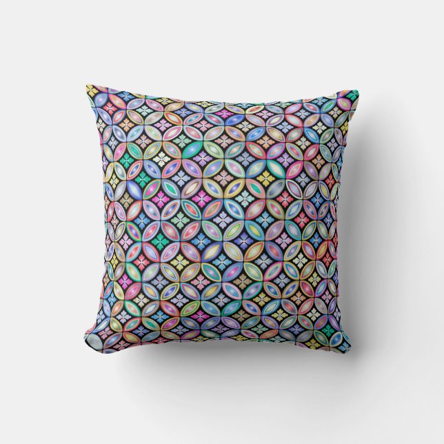 Elegant Colourful Abstract Stained Glass Pattern Throw Pillow (Front)