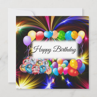 Elegant, Colourful Balloons, Fireworks, Birthday Card