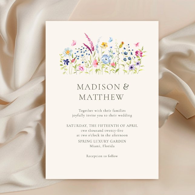 Elegant Colourful Beige Wildflowers Wedding Invitation (Creator Uploaded)
