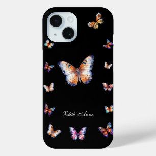 Elegant Colourful Butterflies Custom Monogram iPhone 15 Case