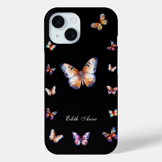 Elegant Colourful Butterflies Custom Monogram  Case-Mate iPhone Case (Back)