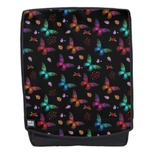 Elegant Colourful Butterflies on Black Backpack