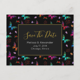 Elegant Colourful Butterflies Pattern Save The Dat Announcement Postcard