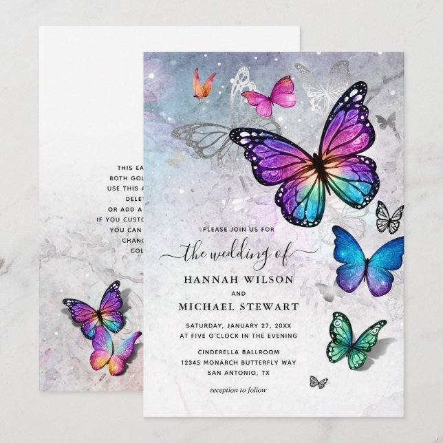 Elegant Colourful Butterfly Wedding Invitation (Front/Back)