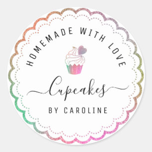 Elegant colourful cakery homemade business card classic round sticker