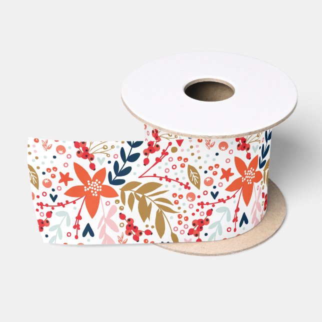 Elegant Colourful Christmas Botanical Gift Wrappin Satin Ribbon (Spool)