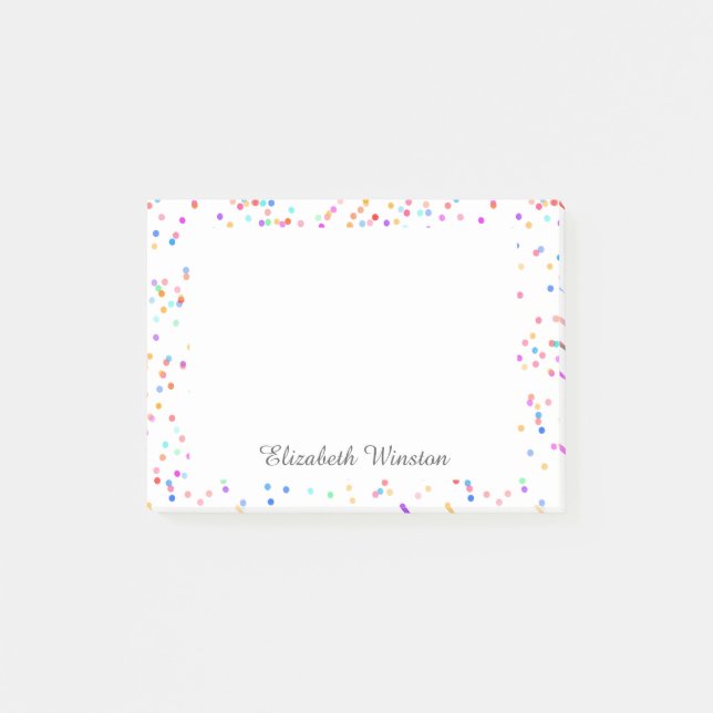 Elegant Colourful Confetti Personalised Post-it Notes (Front)
