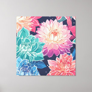 Elegant Colourful Dahlia Flowers on Dark Backgroun Canvas Print