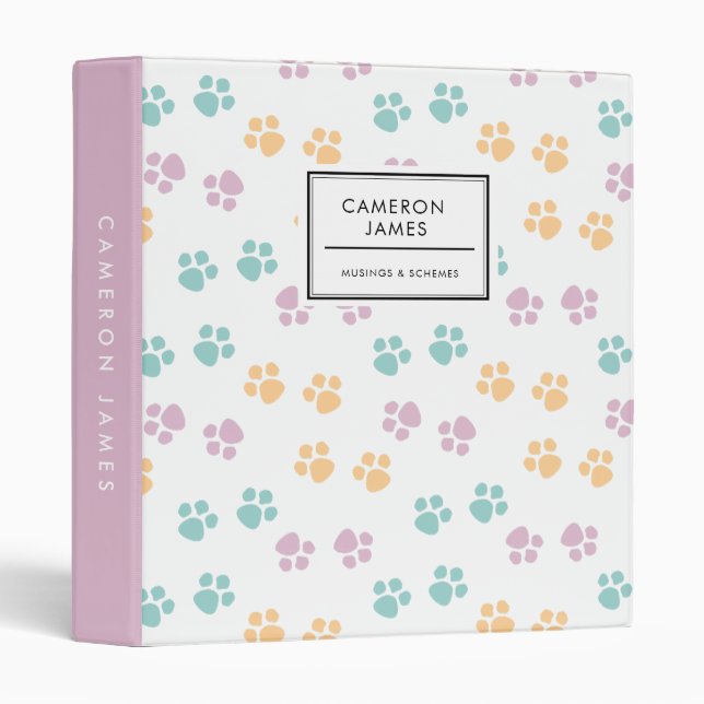 Elegant colourful Dog Paw Prints Pattern Binder (Front/Spine)
