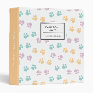 Elegant colourful Dog Paw Prints Pattern Binder